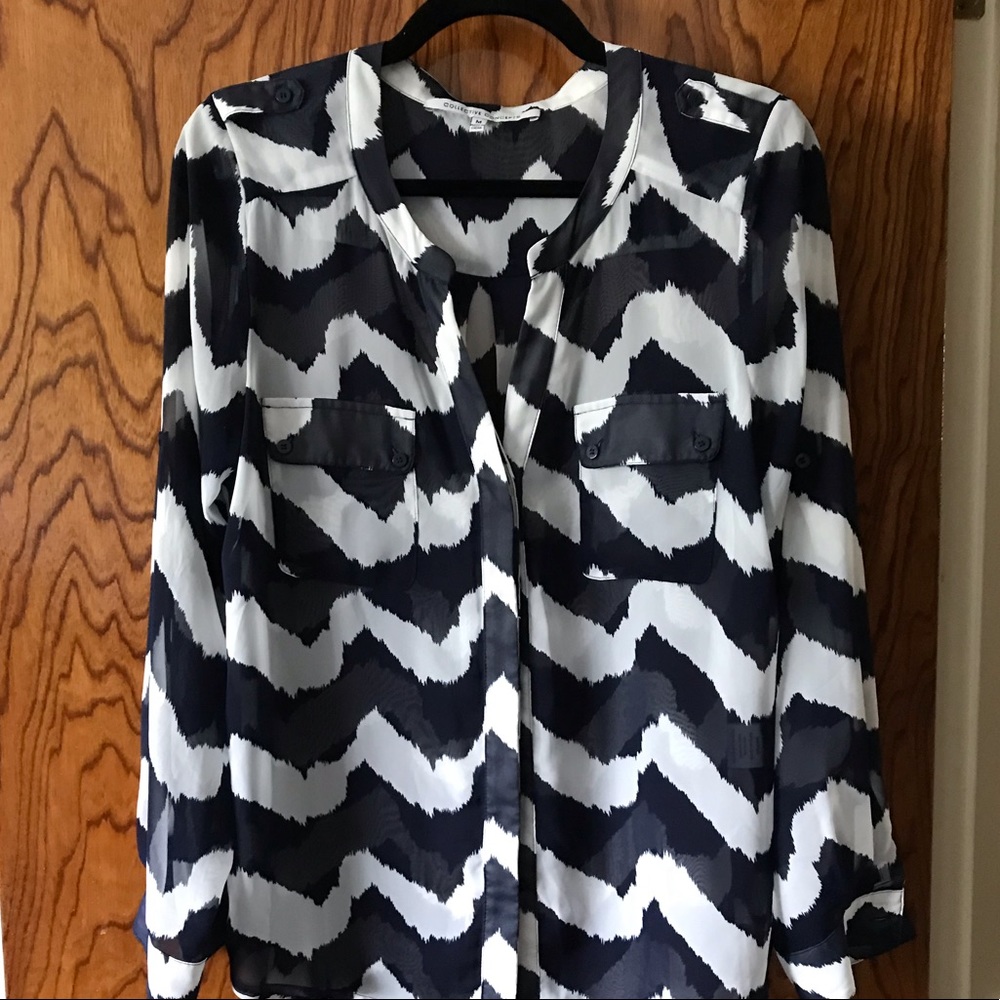 Stitch Fix sheer navy/white blouse